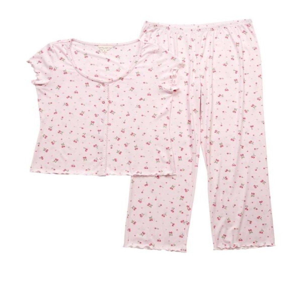 Laura Ashley Cherries & Hearts Cardigan & Pants Pajama Set